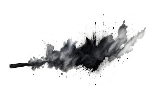 Abstract black in splash paint brush strokes stain grunge isolated on white background Generative AI