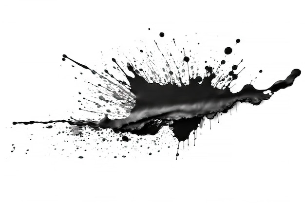 Abstract black in splash paint brush strokes stain grunge isolated on white background Generative AI