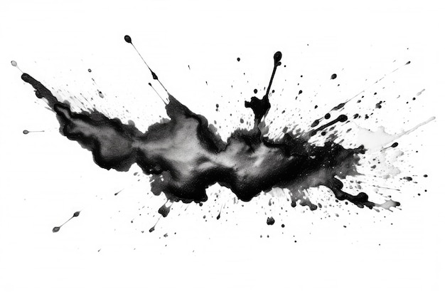 Abstract black in splash paint brush strokes stain on white background Japanese style Generative AI