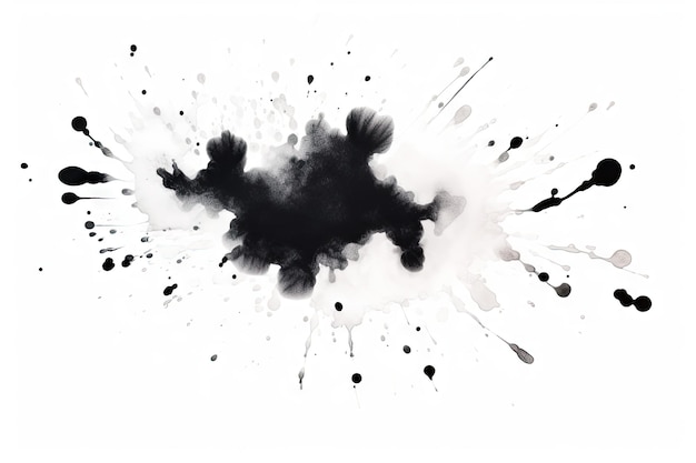 写真 白い背景に抽象的な黒い水彩バブルブロット