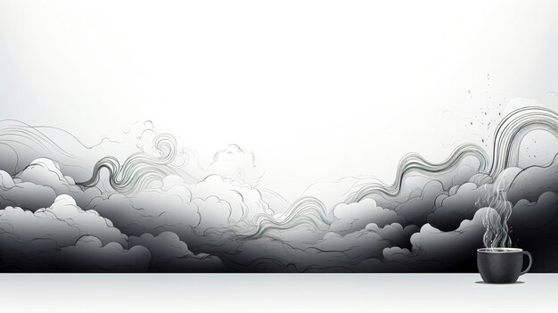 Photo abstract black and white background with a cup and clouds of steam