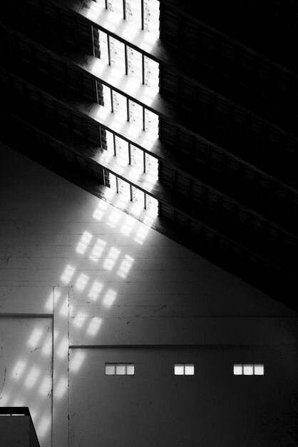 Abstract black and white building with light and shadow.