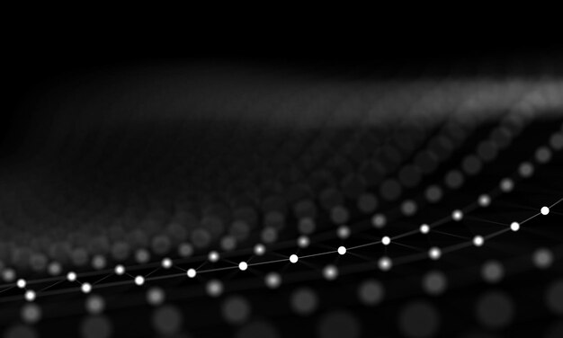 Photo abstract black and white digital background with connected cybernetic particles