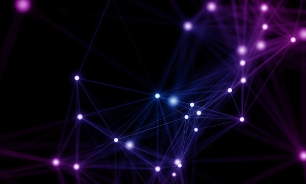 Abstract black and white digital background with connected cybernetic particles
