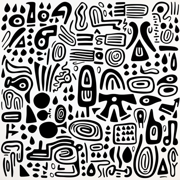 Foto abstract black and white doodle poster con espressioni giocose