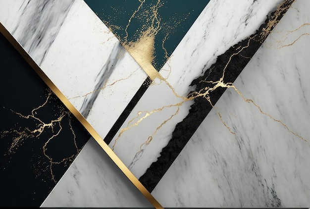 Abstract black white golden grunge marble geometric background Generative AI