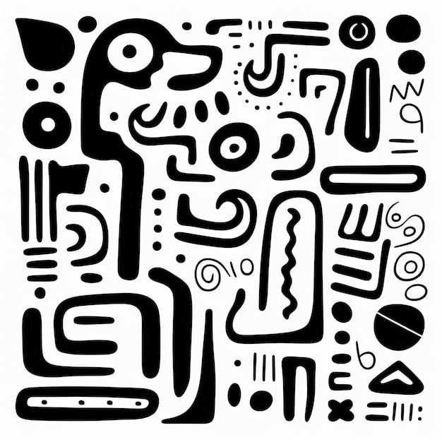 Abstract Black And White Hand Drawn Design Inspired By Precolumbian Art