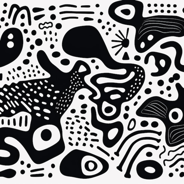 Abstract Black And White Hand Drawn Illustrations Organic Forms Geometric Shapes Playful Figures