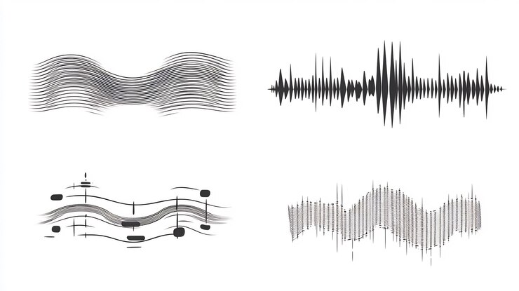 Photo abstract black and white line art sound waves and music