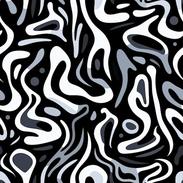 물결 모양의 타일이 있는 추상 흑백 패턴
