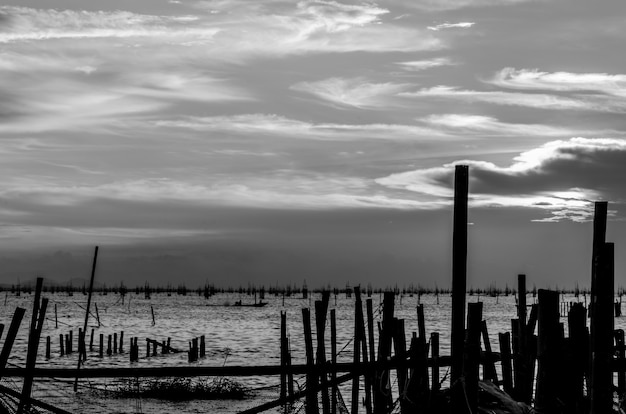 Abstract black and white of Songkhla lake in Thailand