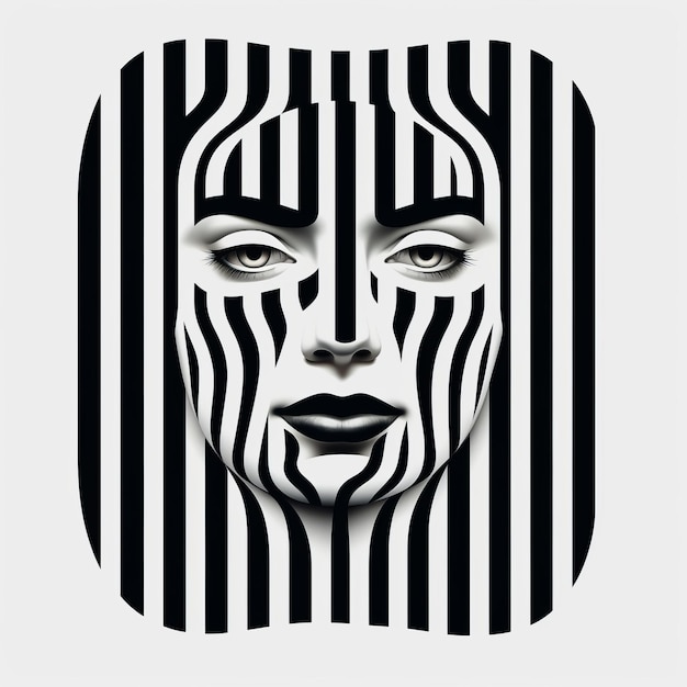 黒と白のストライプの顔の抽象的な超現実的な3D有名人の肖像画