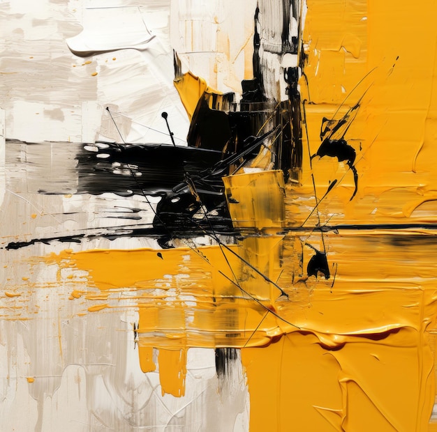 Abstract black white and yellow painted art