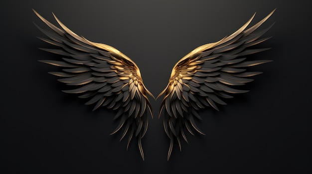 Abstract Black Wings with Golden Lines AI Generated