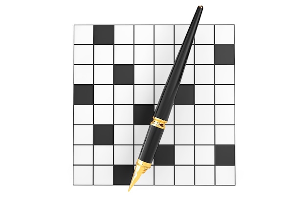 Abstract Blank Crossword with Fountain Writing Pen on a white background