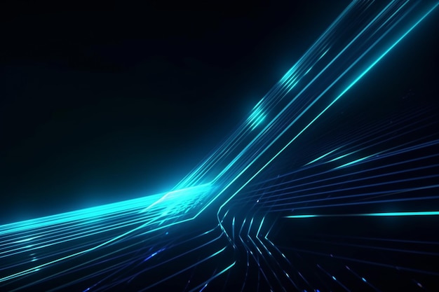 Abstract blauw lijn kleurrijk neon Modern snelheidseffect in donkere achtergrond Bewegingslichteffect Virtuele technologie netwerkgegevens Generatieve AI