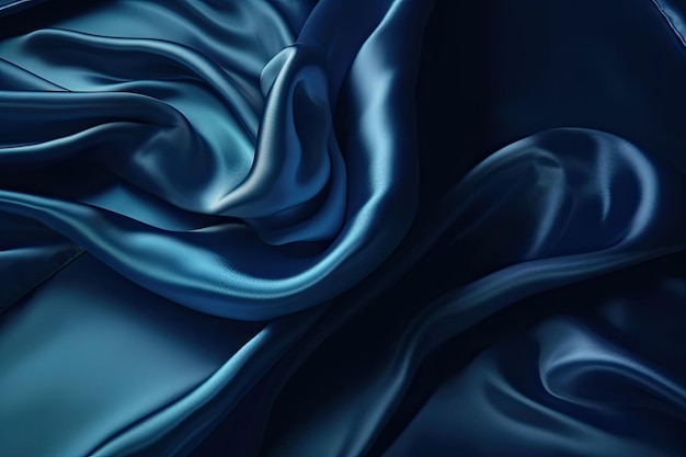 Abstract blauwe gladde zijde achtergrond Satijn elegante luxe stof Mooie zachte plooien op het oppervlak van de stof Generatieve AI-illustratie