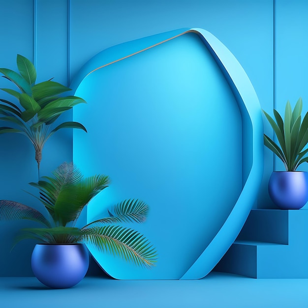 Abstract blauwe studio achtergrond voor productpresentatie Lege 3D-kamer met schaduwen van palmbladeren
