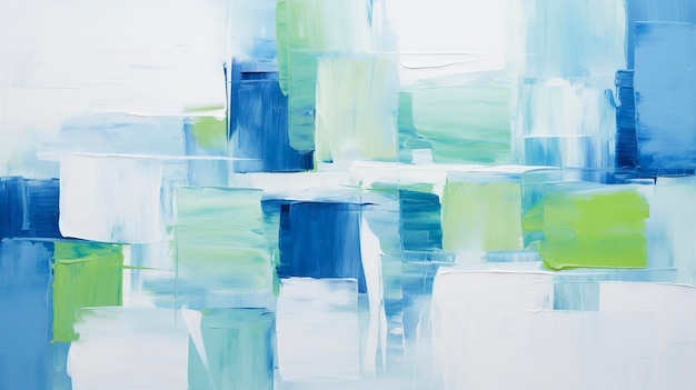 Abstract block painting in blue and green paint colors