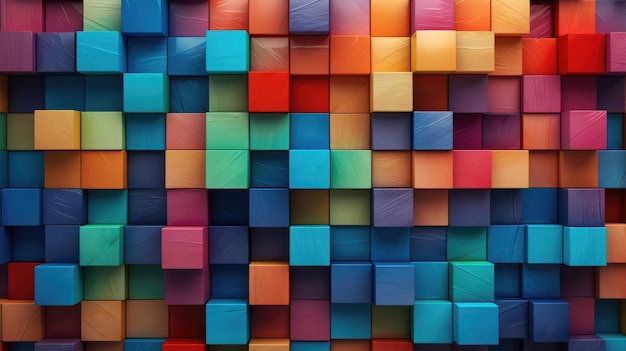 Abstract block stack wooden 3d cubes colorful wood texture for backdrop