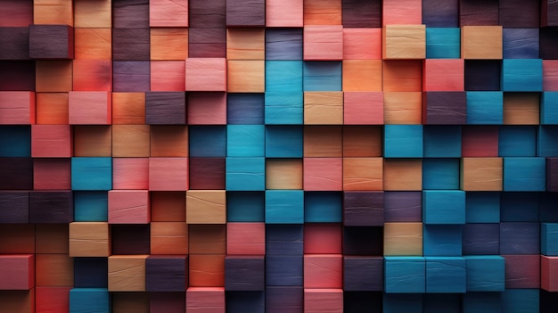 Abstract block stack wooden 3d cubes colorful wood texture for backdrop