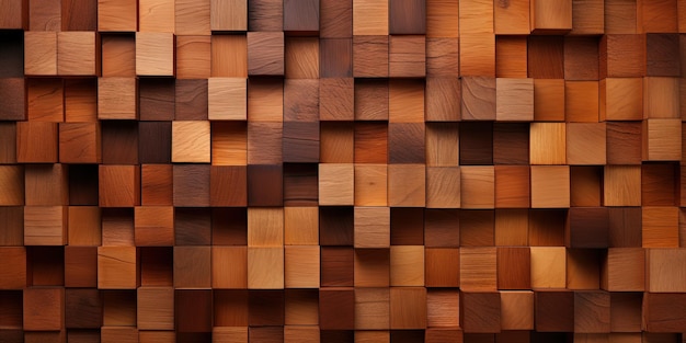 Photo abstract block stack wooden cubes on the wall for background banner panorama brown wood texture