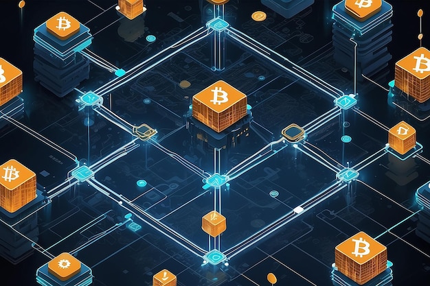 Photo abstract blockchain technology concept isometric digital blocks connection of data depicting a cryptocurrency blockchain