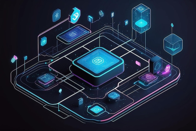 Abstract blockchain technology concept Isometric digital blocks connection of data depicting a cryptocurrency blockchain