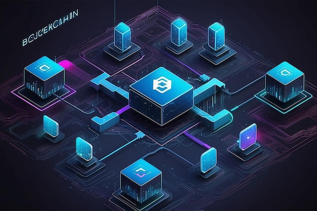 Foto concetto di tecnologia blockchain astratto blocchi digitali isometrici connessione di dati che raffigurano una blockchain di criptovaluta