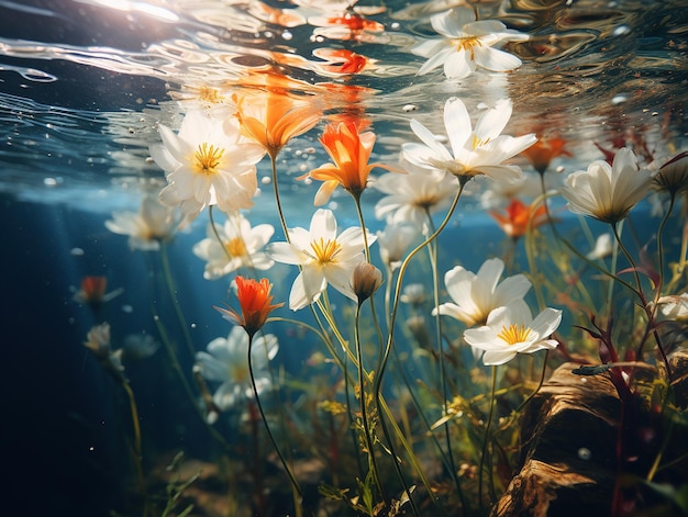 Foto abstract bloemenboeket als achtergrond onderwater. generatieve ai