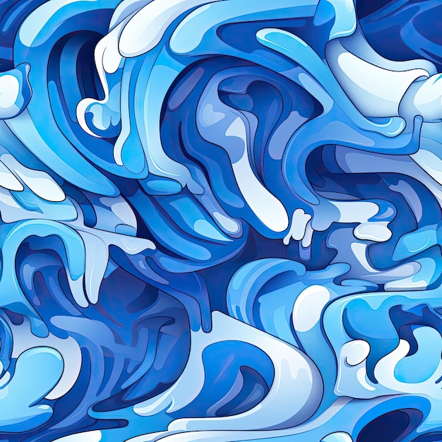 Abstract blue 3d pattern of flowing liquids and waves tiled