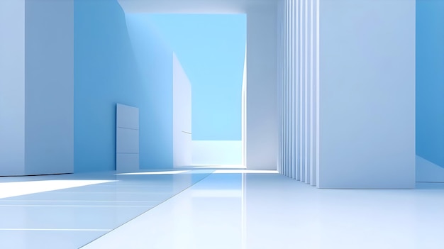 Абстрактно-голубой архитектурный фон 3D-рендер Современные геометрические обои Футуристический дизайн