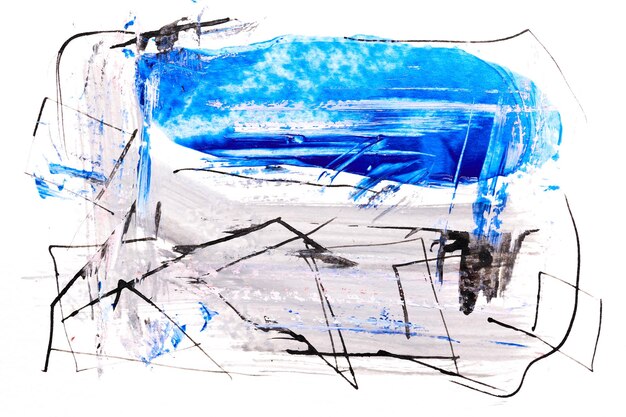 写真 抽象的な青い芸術の背景 紙上の多彩な線とブラシストローク