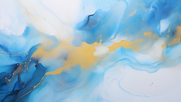 Abstract blue art with gray and gold Light blue background with beautiful smudges and stains