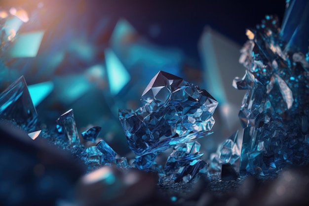 Abstract blue background of crystal refractions AI generation