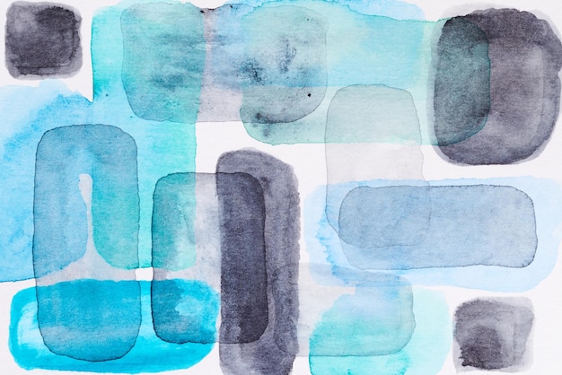 Abstract blue background Watercolor ink art collage Stains blots and brush strokes of acrylic paint