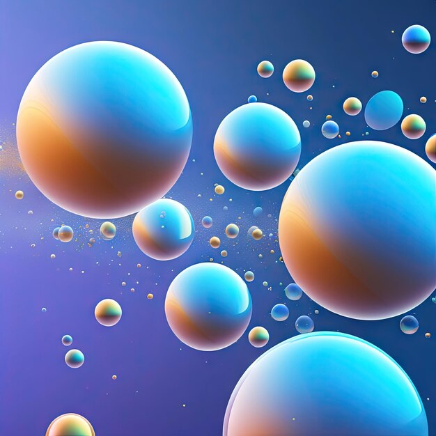 Abstract blue background with bubbles Dynamic wallpaper with balls or particles Digital art