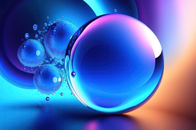 Abstract blue background with bubbles dynamic wallpaper with balls or particles digital art