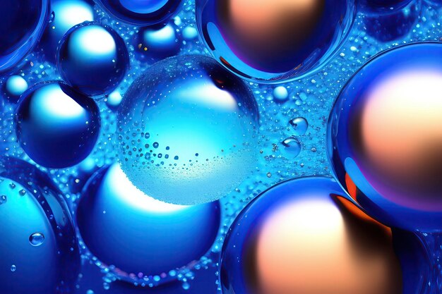 Abstract blue background with bubbles Dynamic wallpaper with balls or particles Digital art