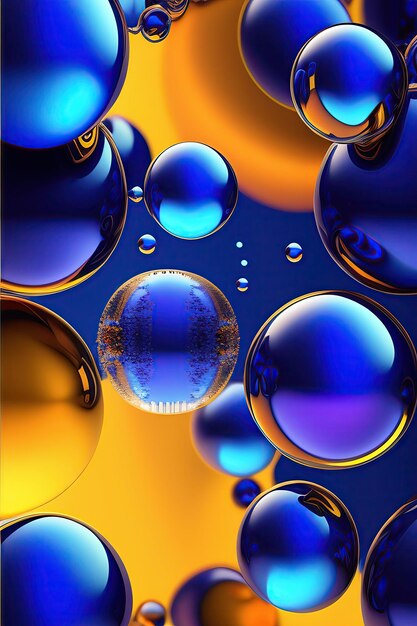 Abstract blue background with bubbles dynamic wallpaper with balls or particles digital art