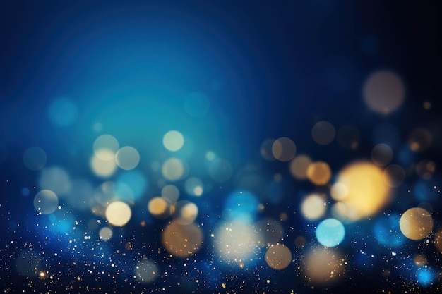 Photo abstract blue background with golden bokeh lights christmas and new year concept