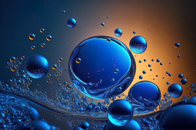 Abstract blue background with liquid marbles