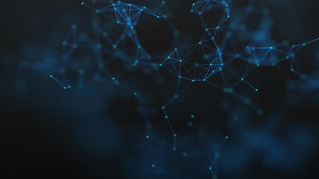 abstract blue background with moving dots and lines the structure of network connections 3d rendering