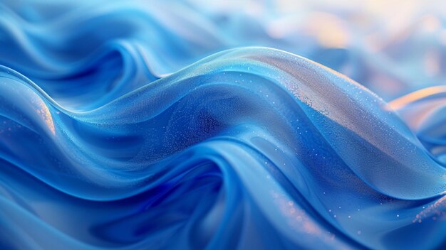 抽象的な青い背景で 滑らかな波状のシルクやサチンの質感