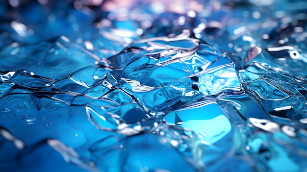 Abstract blue background with water splashes and bubbles closeup