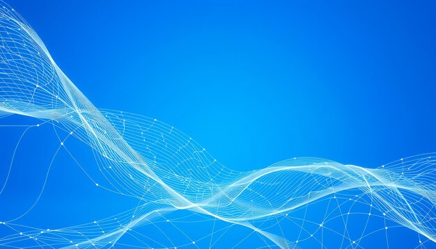抽象的な青い背景と白い流れる線と点