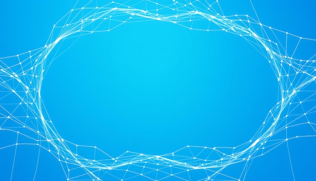 abstract blue background with a white geometric oval frame