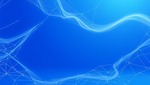 abstract blue background with white lines and connected dots forming a geometric pattern