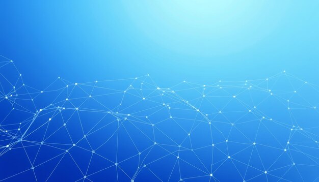 ネットワークメッシュまたはウェブデザインを形成する白い線と点を持つ抽象的な青い背景