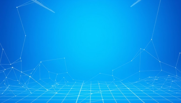 색 선과 그리드가 있는 추상적인 파란색 배경